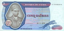 Zaire 5 Zaires 1979 P-22a UNC