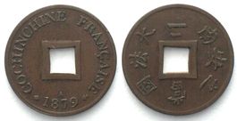 FRENCH COCHINCHINA 2 Sapeque 1879 A Bronze VF-XF ss-vz
