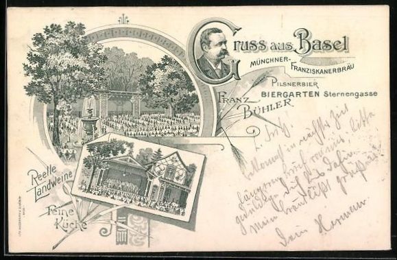 Cartoline postali: Litho Basel, Biergarten von Franz Bühle – Usato da Berlin venduto da bartko-reher