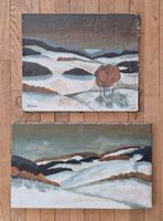 Lot 2 tableaux Brigitte Raboud paysage neige huile sur toile