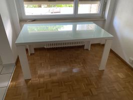 Esstisch weiss Glasplatte Metallgestell 160x90cm guter Zusta