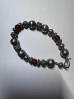 Bracelet vintage argent et pierres rouges style bohème