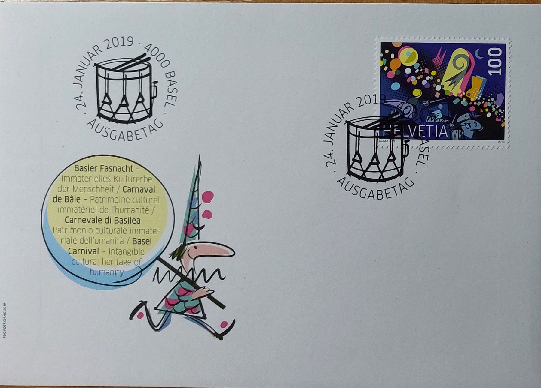 Tutti i francobolli: F1712 - FDC Carnaval de Bâle – Usato da Trélex venduto da Phil_Albert