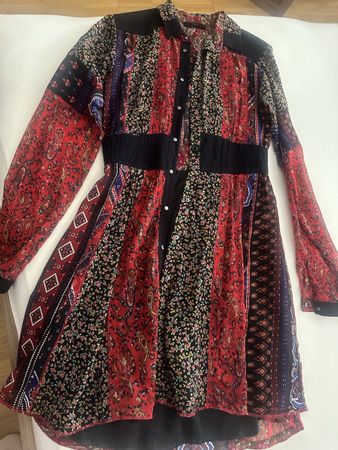 Diesel Kleid Damen Gr. 38 Rot Schwarz Muster