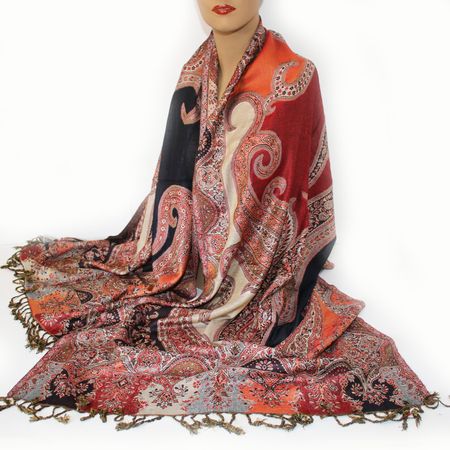 Damenschal Schal Viskose Paisley Pashmina 200x70 Rot 500