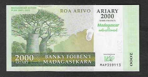 Banconote: Madagascar  2000  Ariary  2012  Bankfrisch – Nuovo (secondo la descrizione) da Gordola venduto da coinsandnotes