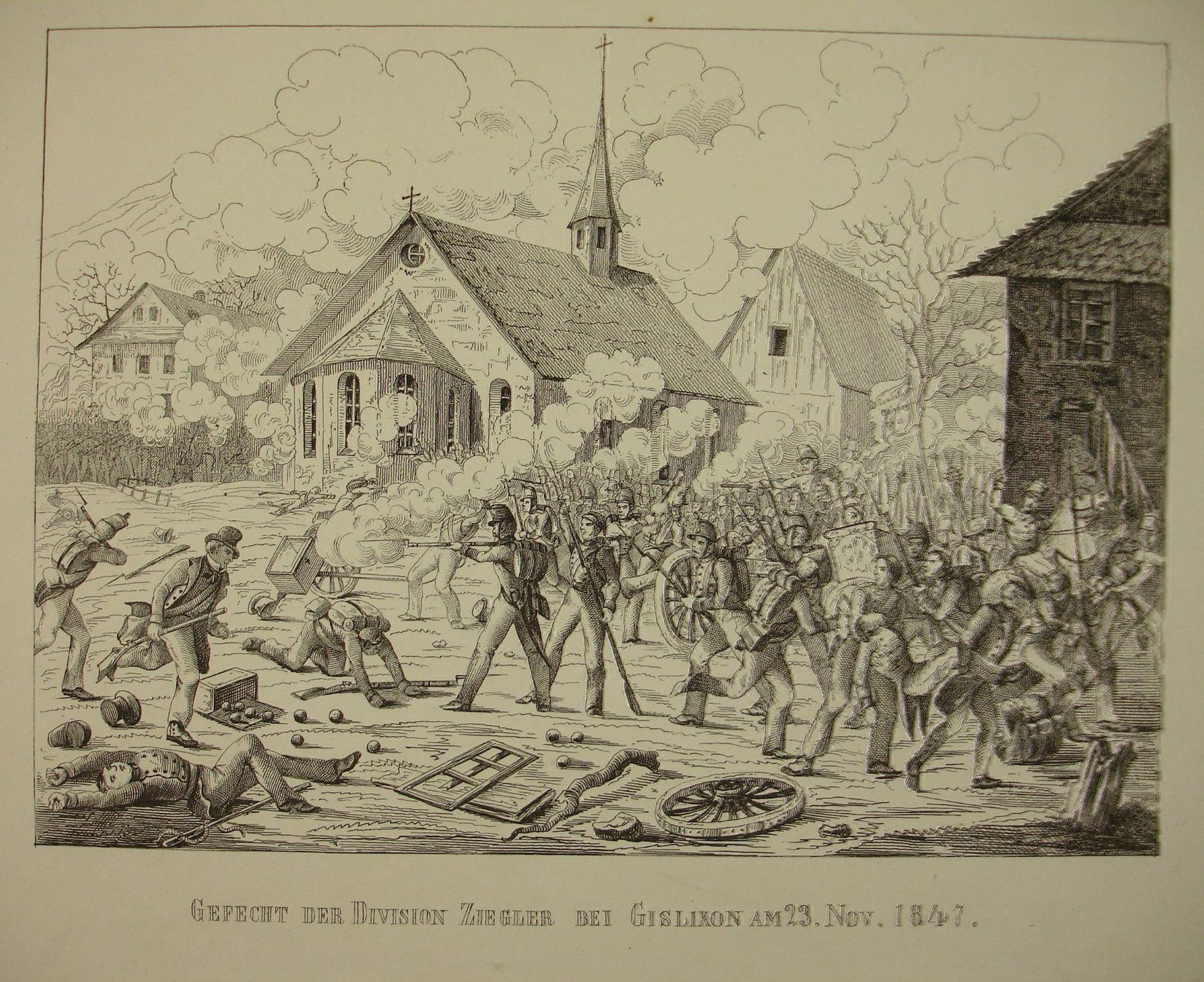 Incisioni: GISLIKON, 2 FEDERLITHOGRAPHIEN UM 1850 – Usato da Grüningen venduto da Kartensammler