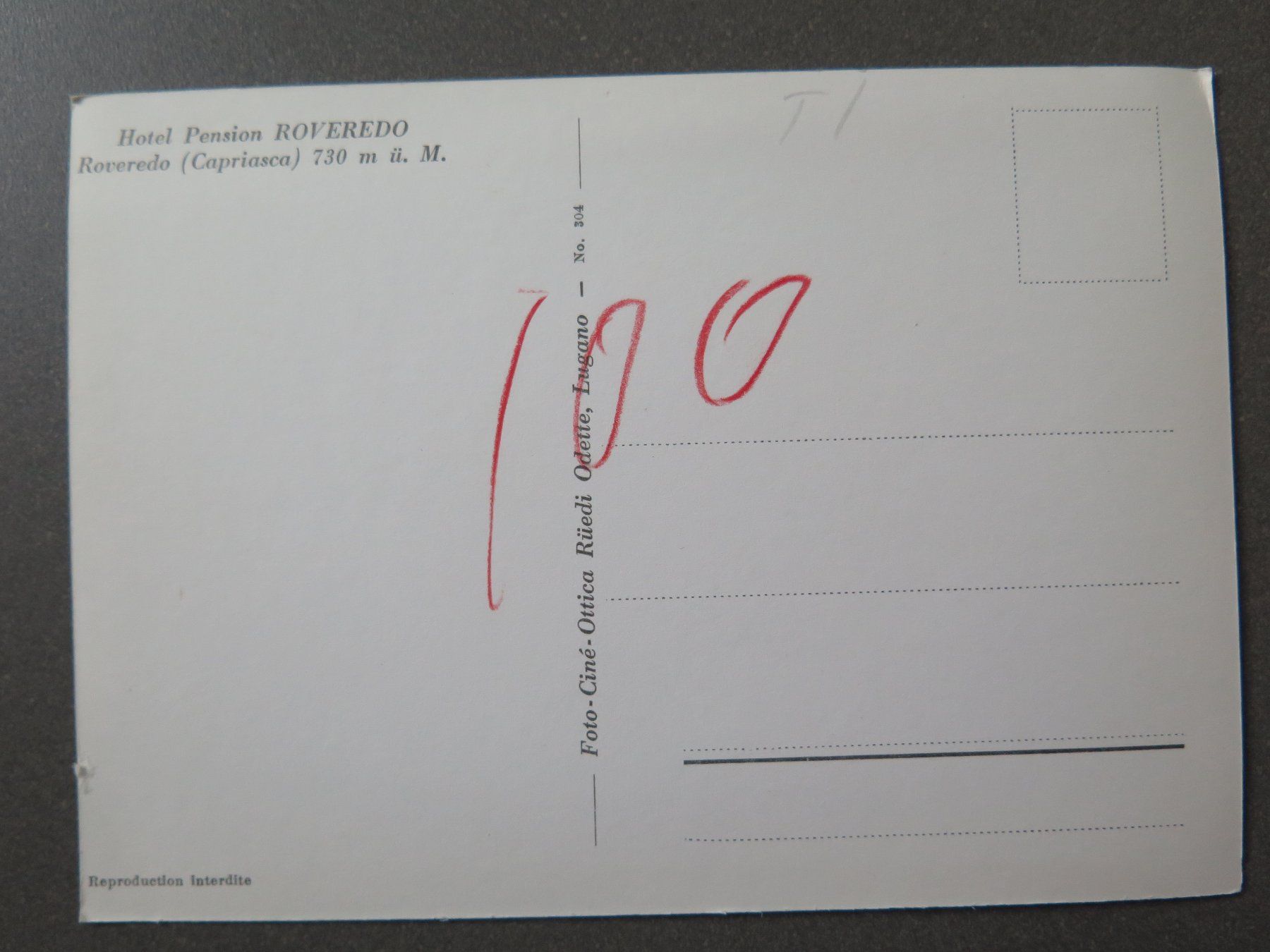 Cartoline postali: ROVEREDO - HOTEL PENSION ROVEREDO – Usato da Wittenbach venduto da lipasal 1