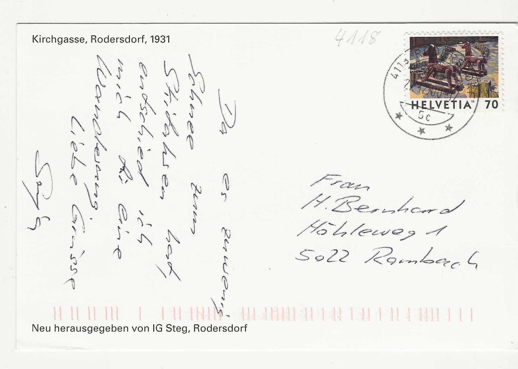 Cartoline postali: RODERSDORF  SO – Usato da Küttigen venduto da rol_hk98 1