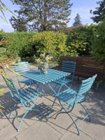 Ensemble de jardin bois et métal bleu table et 4 chaises