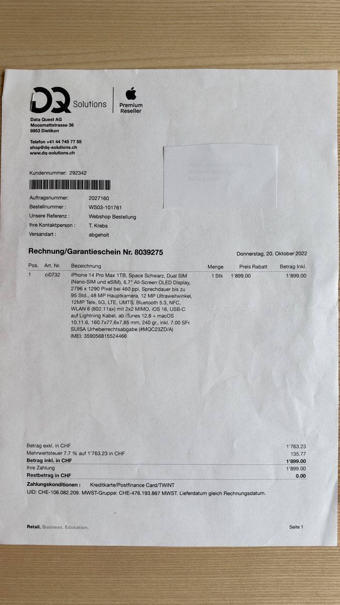 Apple Handys / Smartphones: Apple iPhone 14 Pro Max 1TB Space Schwarz, makellos – Gebraucht aus Luzern von Lumi2mi 4