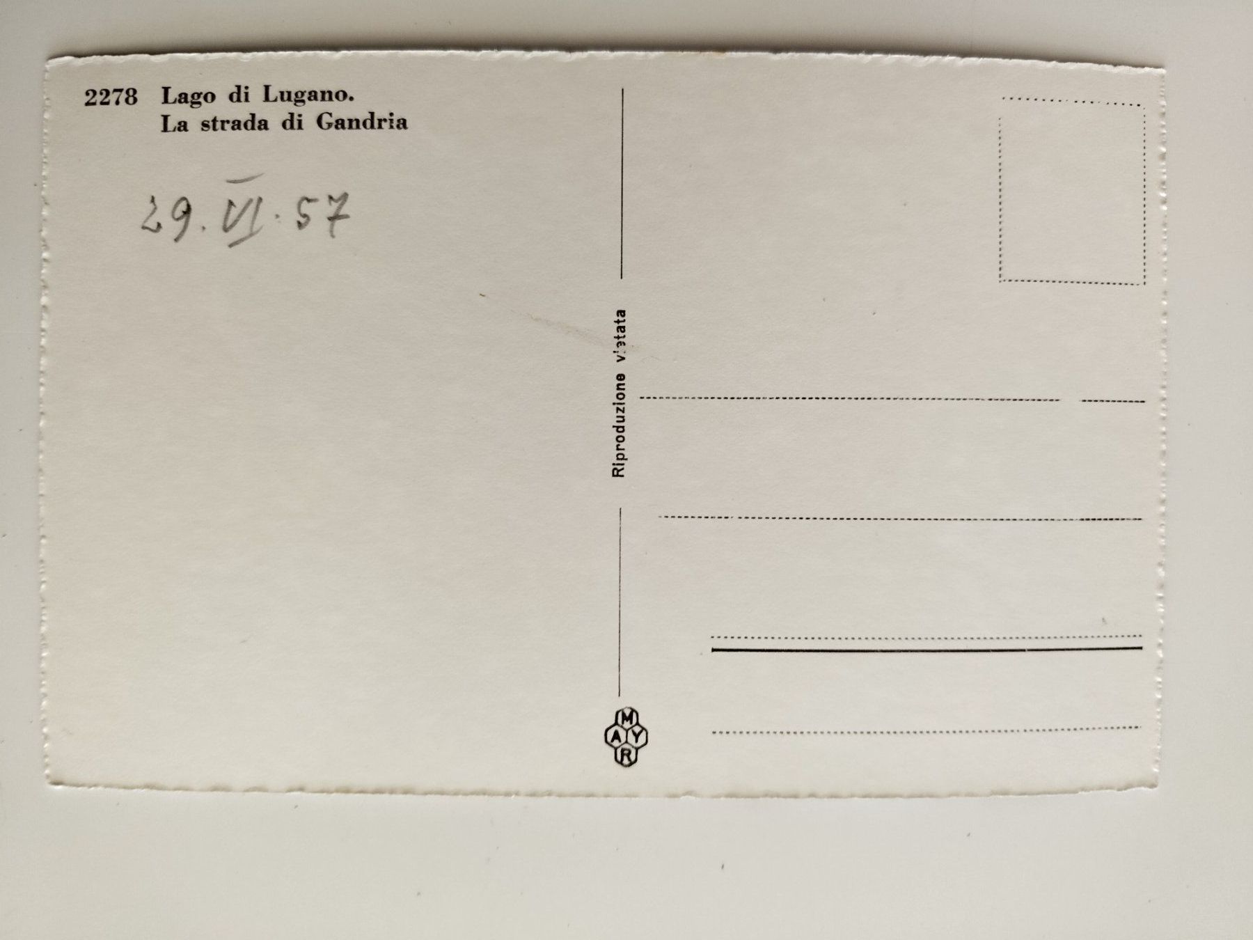 Cartoline postali: La strada di Gandria dat. 1957 – Usato da Ohmstal venduto da Lebensfreude05 1