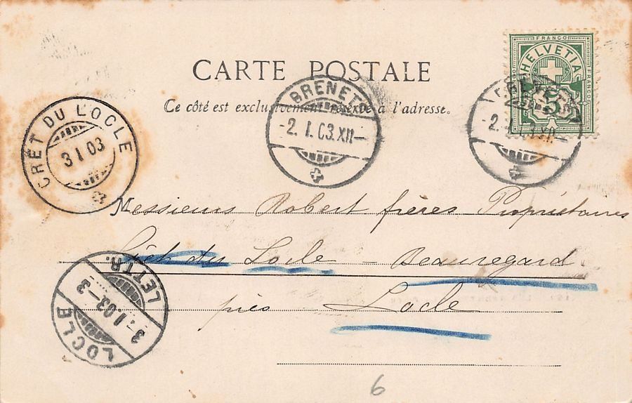 Cartes postales: Les Brenets, la Place, circulée 1903 – D'occasion à Frauenfeld par POML 1