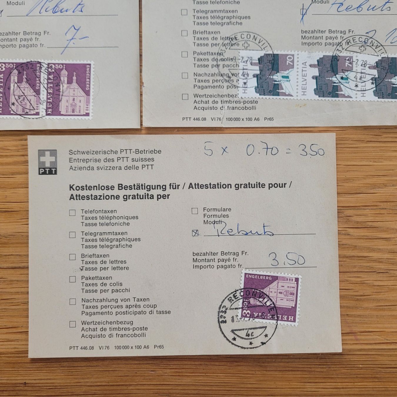 Alle Briefmarken: Lot Attestation Reconvilier 1978 – Gebraucht aus Biel/Bienne von Destockweb 5