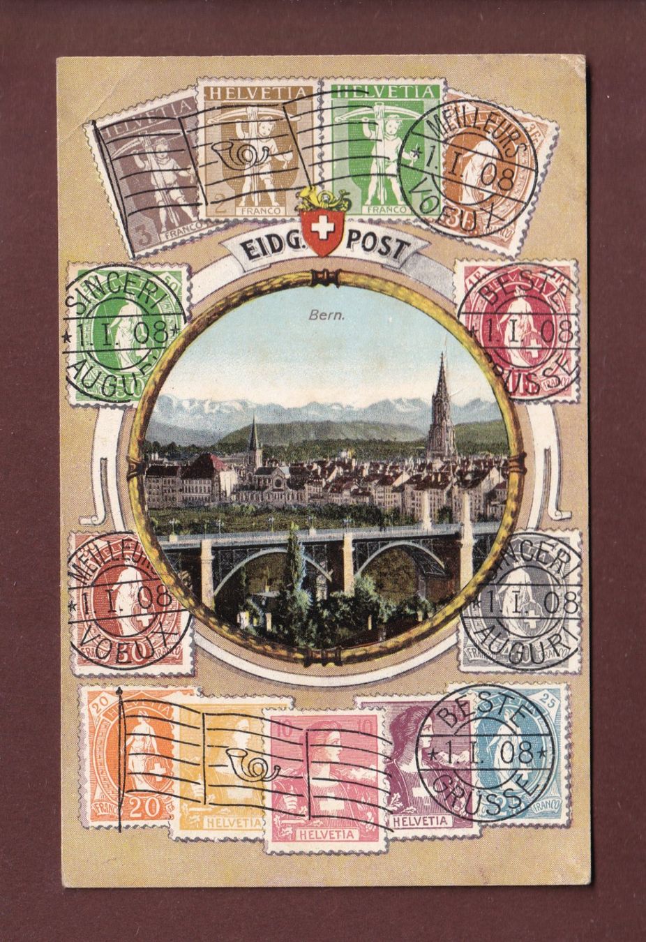 Ansichtskarten: BERN - Neujahr 1908 // Falte // – Gebraucht aus Pully von nicecards