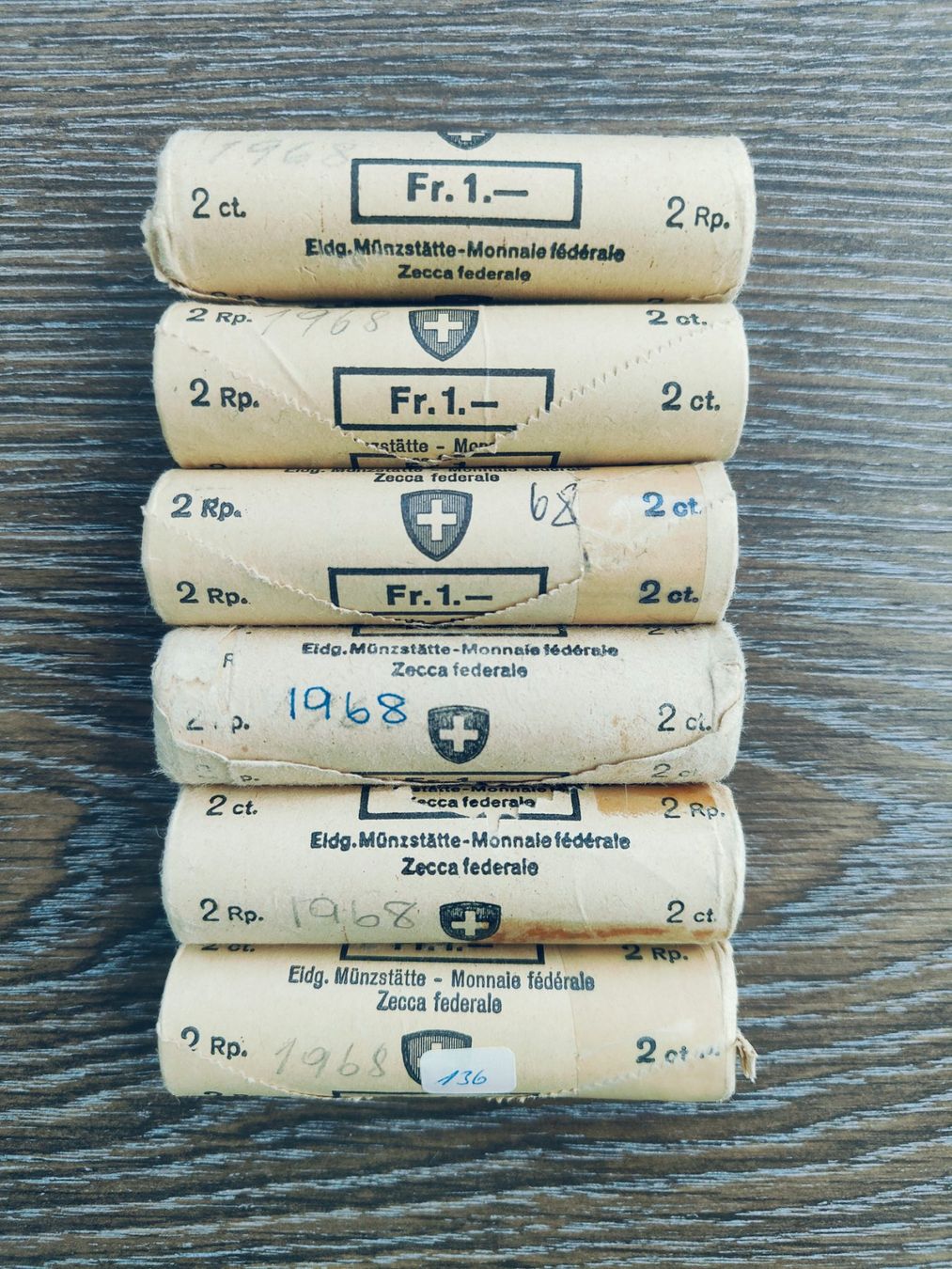 Alle Münzen: 2 Rappen 1968 / 6 Rollen à 50 Stück !!!!!!!! – Neu und originalverpackt aus Flaach von Lonzo99