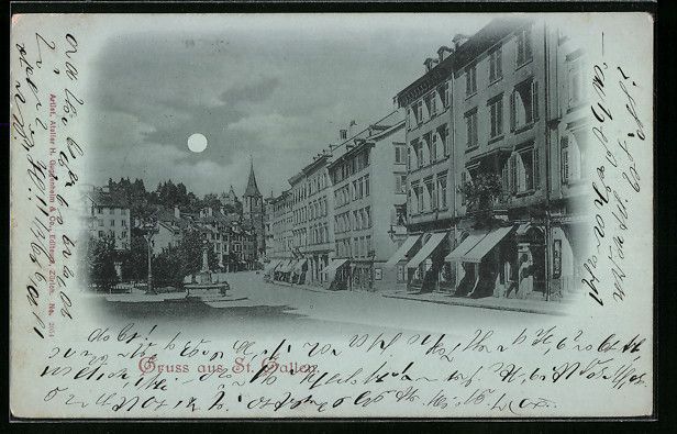 Cartes postales: Mondschein-AK St. Gallen, Strassenpartie – D'occasion à Berlin par bartko-reher
