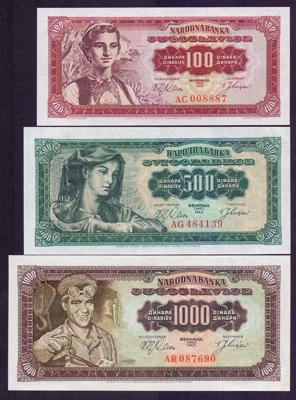 Banconote: 100 / 500 / 1000 Dinar 1963 UNZ – Nuovo (secondo la descrizione) da Flamatt venduto da samowarow 2