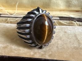Vintage Silber Ring mit Tigerauge 800
