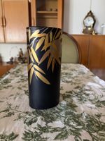 Schwarze Vase mit goldenem Bambusmotiv, guter Zustand