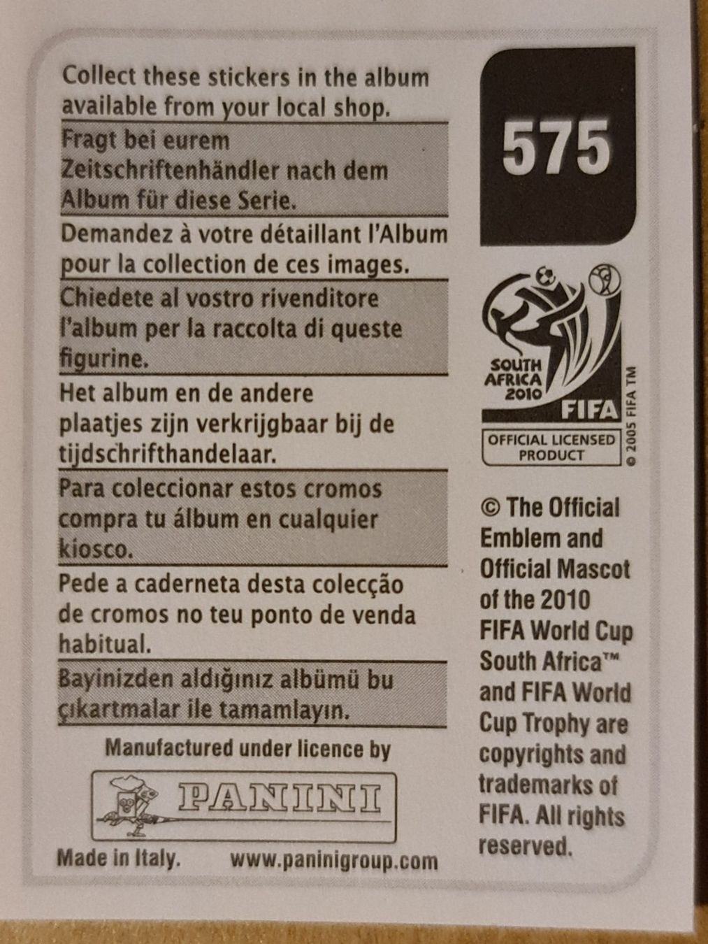 Panini Sammelbilder & Trading cards: Panini WM 2010 Nr. 575 – Neu (gemäss Beschreibung) aus Dintikon von Prime-shop 1
