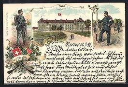 Litho Bern, Kaserne, Soldaten in Uniform