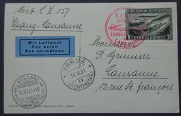 Zeppelinfahrt 47a, Vaduz-Lausanne, 10.6.1931, Kat. 200.00
