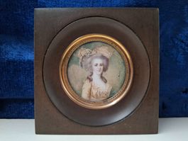 👑 Rare Portrait Miniature signé GUIARD – Époque XIXe