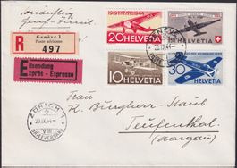 1944, Ersttagsbrief F40 auf Express-Beleg, ab Zürich.