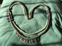 Collier sautoir double rang argent et perles de culture