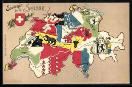 Schweiz, Landkarte mit Kantonen und Haup