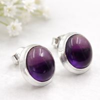 Amethyst Ohrstecker Paar  Silber 925 Oval Lila Ohrringe
