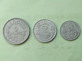 Lot 1 + 2 + 5 Francs France 1947 Aluminium