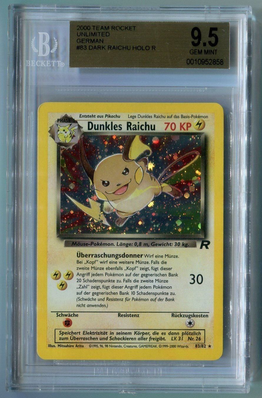 Pokémon Sammelbilder & Trading cards: BGS 9.5 Gem Mint Dunkles Raichu Holo Team Rocket Deutsch – Neu (gemäss Beschreibung) aus Dornach von Deco89