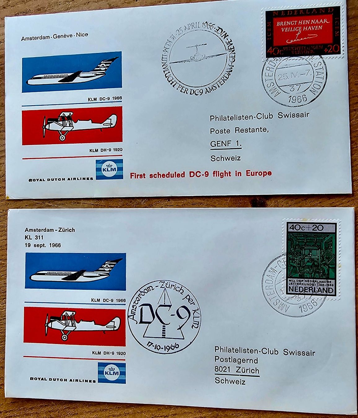 Alle Briefmarken: KLM  - 2 Erstflug Briefe – Gebraucht aus Les Valettes von Nuba1