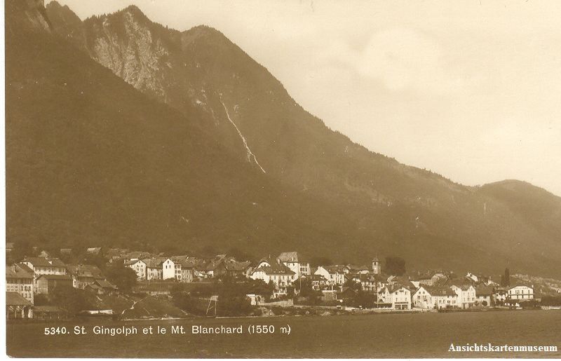 Cartoline postali: St. Gingolph -et le Mt. Blanchard c1920 – Usato da Emmenbrücke venduto da teestube