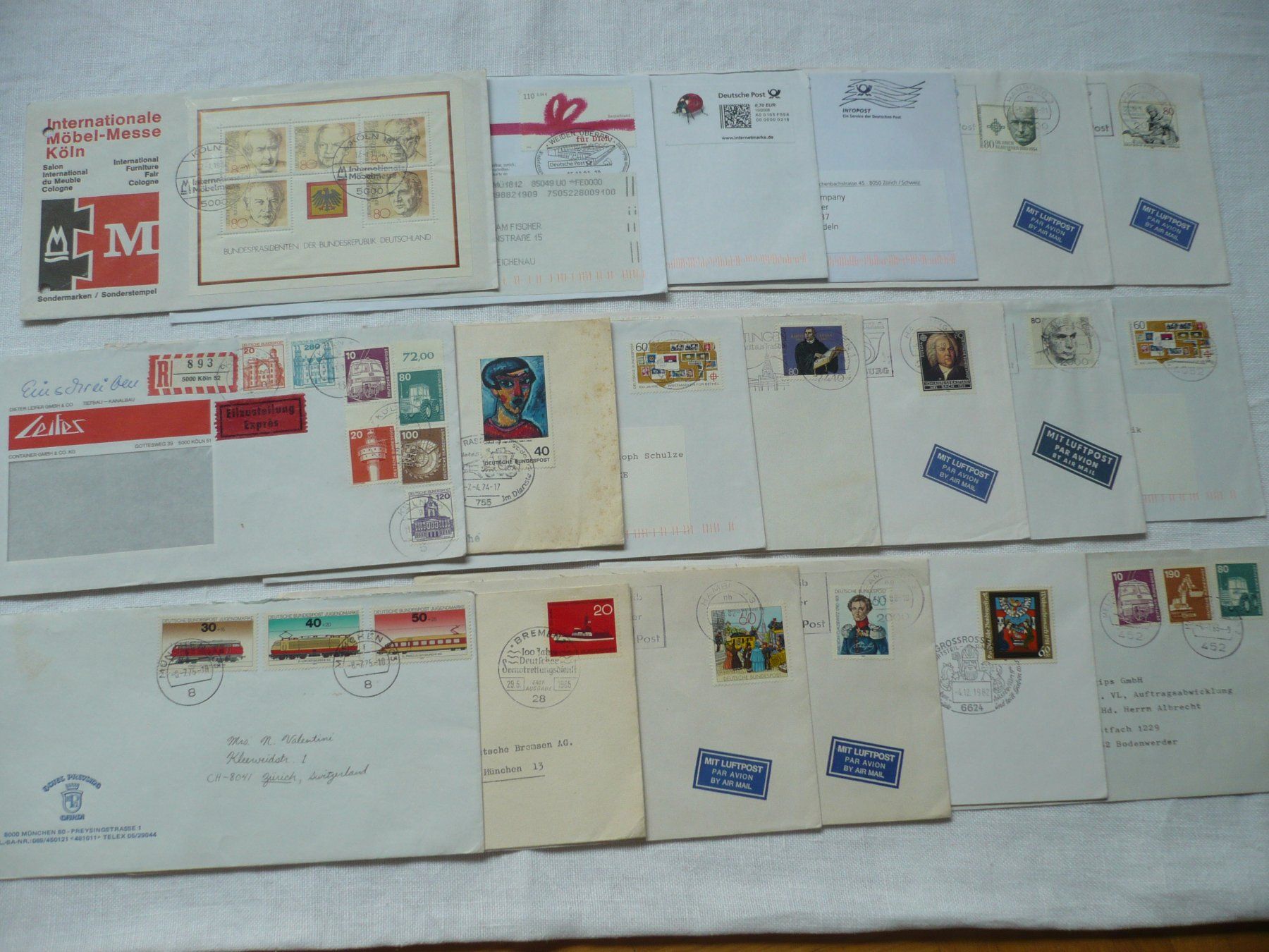 Alle Briefmarken: BRD 19 Bedarfsbriefe in Breitformat – Gebraucht aus Zürich von saltandpepper008