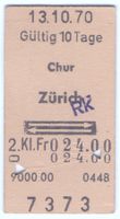 Billette Chur - Zürich mit Rk gestempelt
