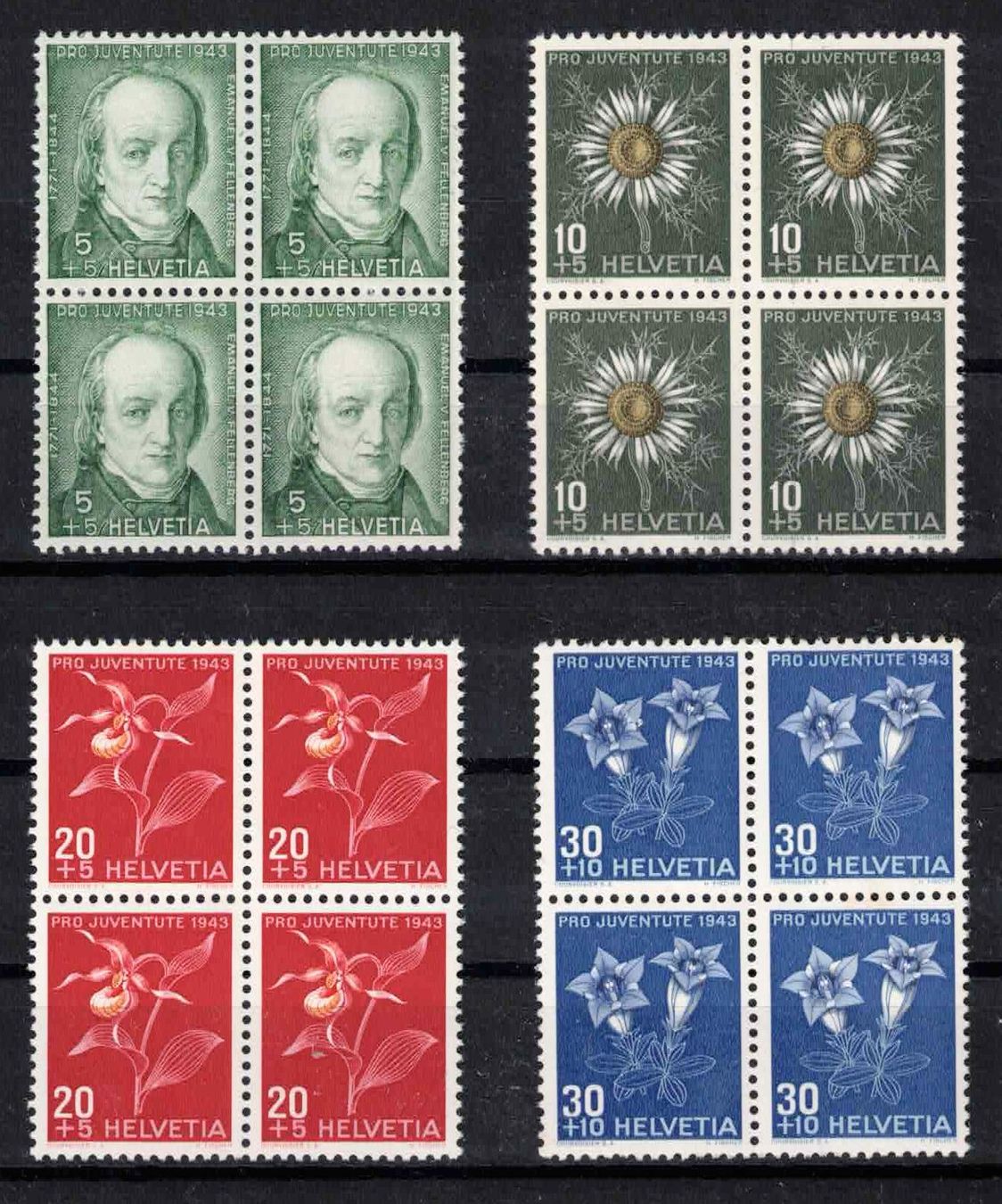 Alle Briefmarken: Pro Juventute 1943 im 4er-Block, postfrisch ** – Neu (gemäss Beschreibung) aus Nuglar von Stamp88