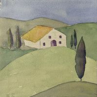 Aquarell Landschaft Toskana Haus Zypressen