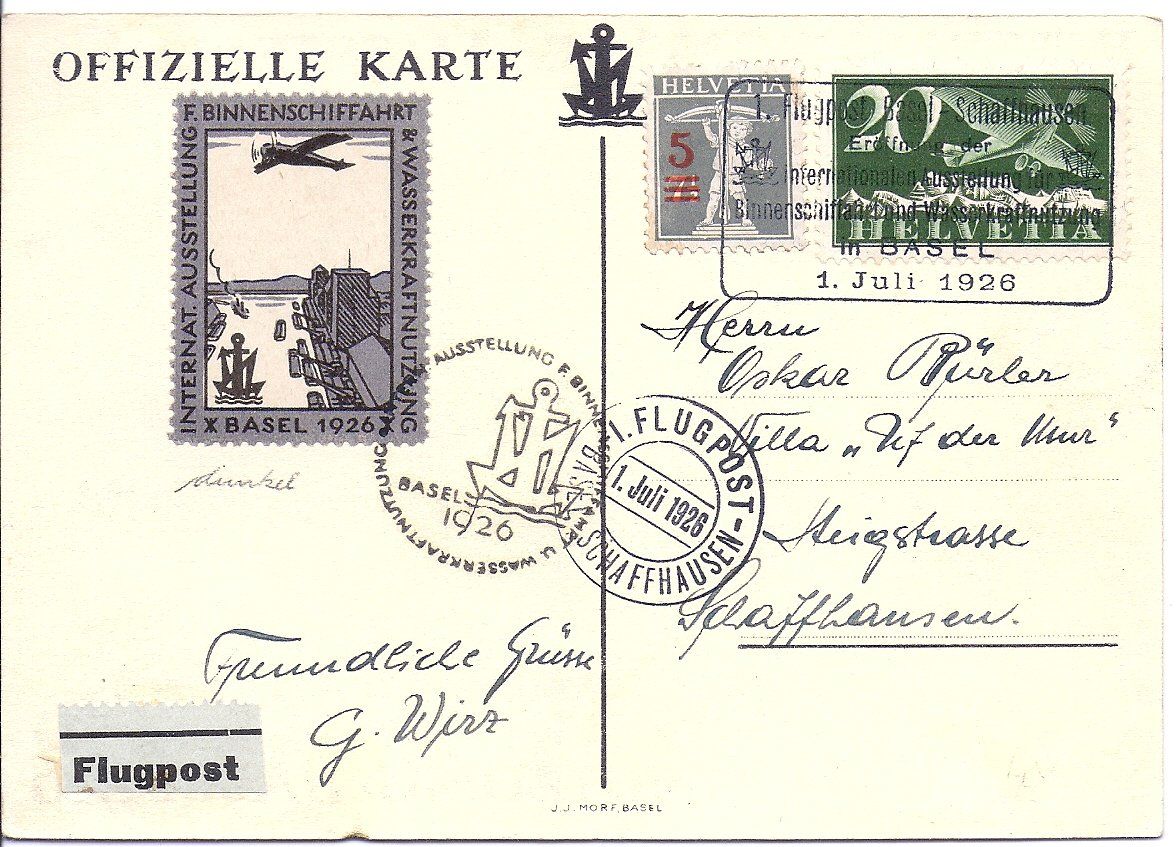 Tutti i francobolli: AVIATION, VOL BASEL - SCHAFFOUSE – Usato da Les Verrières venduto da Scampi0