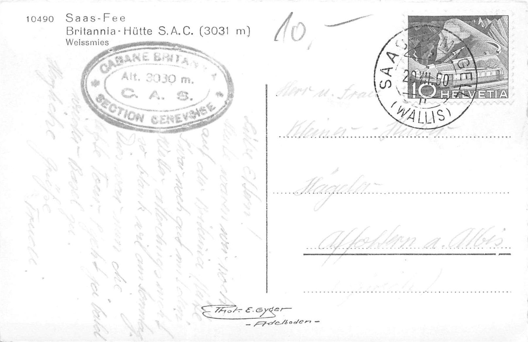 Cartes postales: Saas Fee, Britanniahütte SAC – D'occasion à Ottikon b.Kemptth. par Neptun1974 1