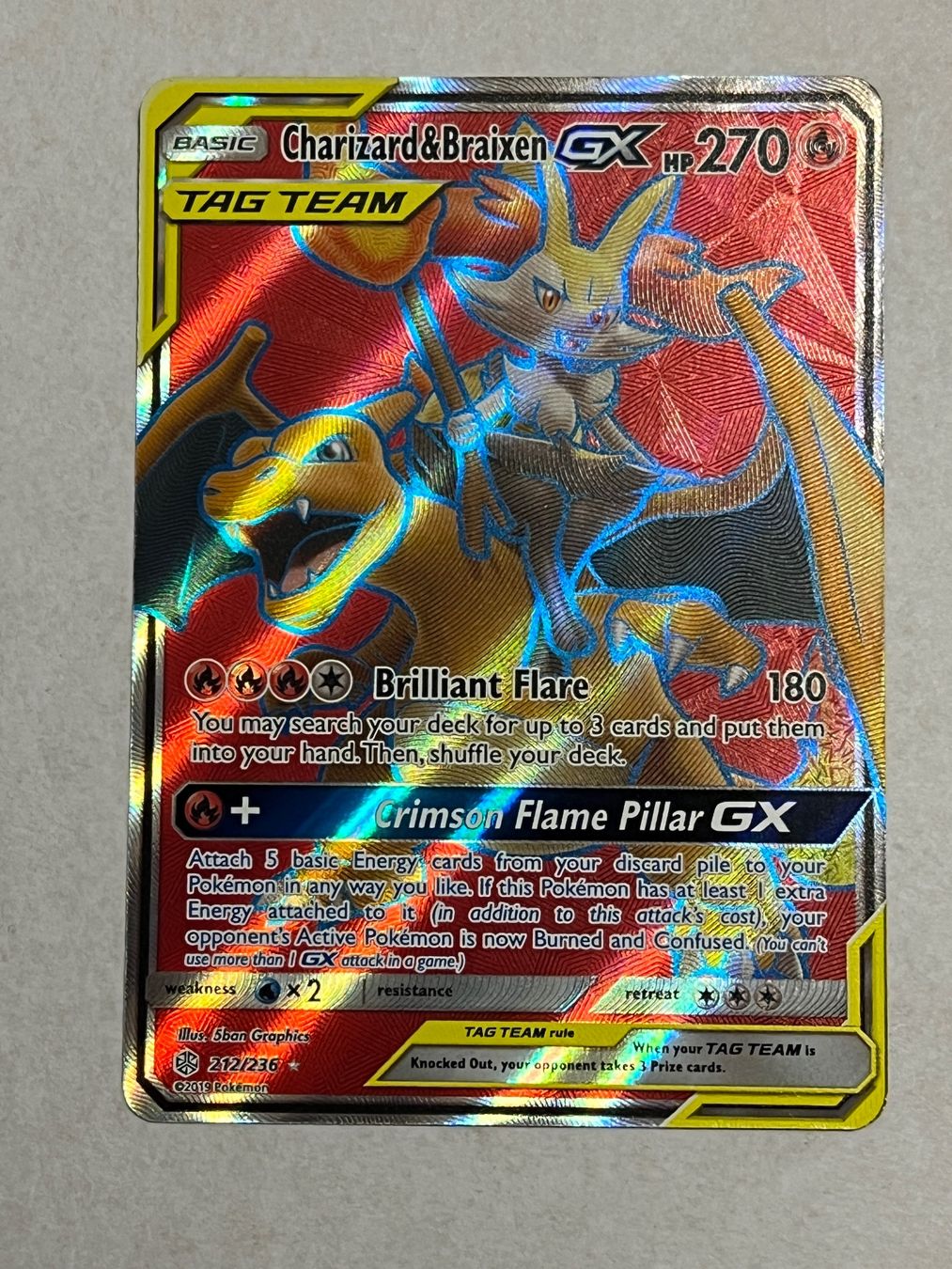 Charizard & Braixen GX Tag Team Full Art Pokémon 212/236 (Gebraucht) in ...