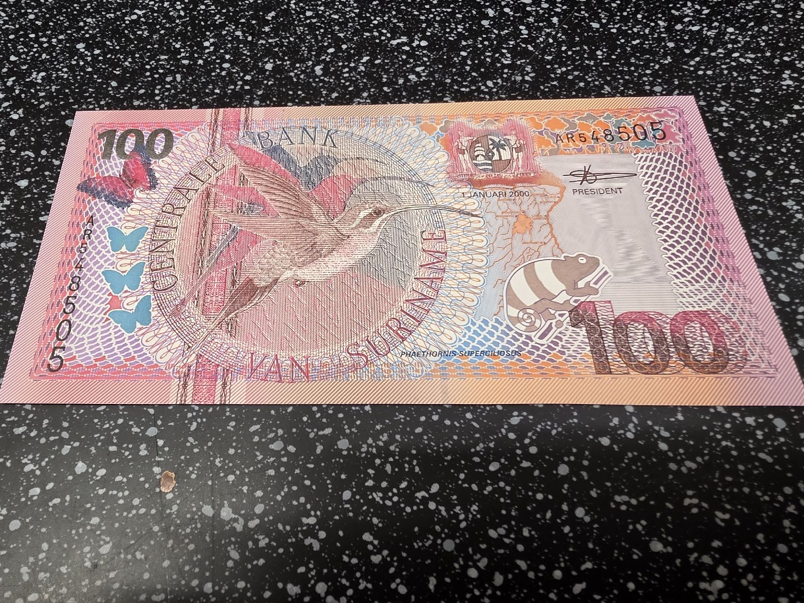 Billets de banque: Banknote 100 Gulden Suriname 2000  – Neuf avec emballage d'origine à Herisau par Antiques.AR