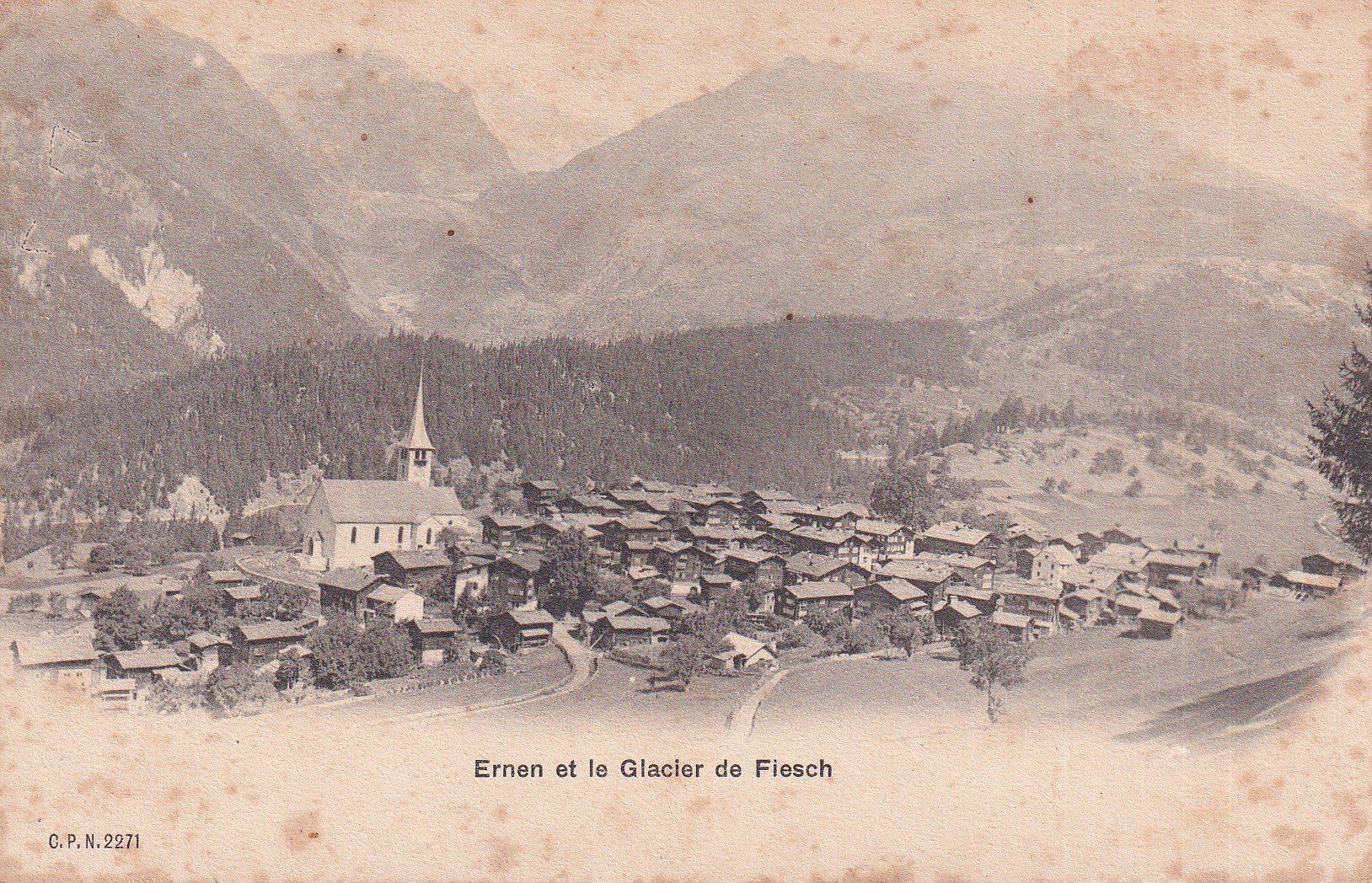Cartoline postali: Ernen  VS  mit Fieschergletscher    ca. 1900 – Usato da Brig venduto da Valcards54