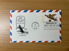 USA Internationale Flugpost Postkarte Ersttag 1975