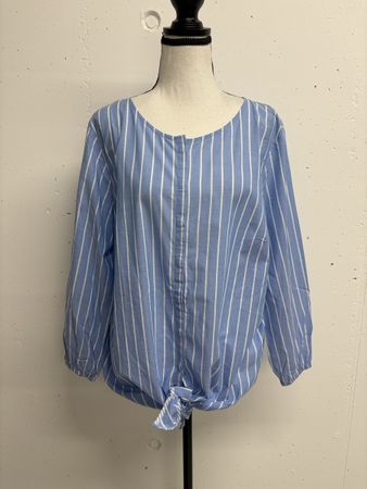 Brax Bluse gestreift Gr. 42 blau/weiss 100% Baumwolle locker