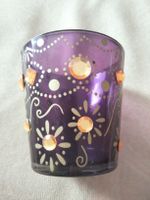 Teelichthalter Glas violett mit Steinen von HOFF neu