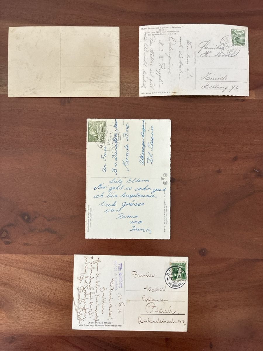 Cartoline postali: 7 Ansichtskarten Schweiz von der Stoosbahn SZ – Usato da Oftringen venduto da Cla.vD.74 1
