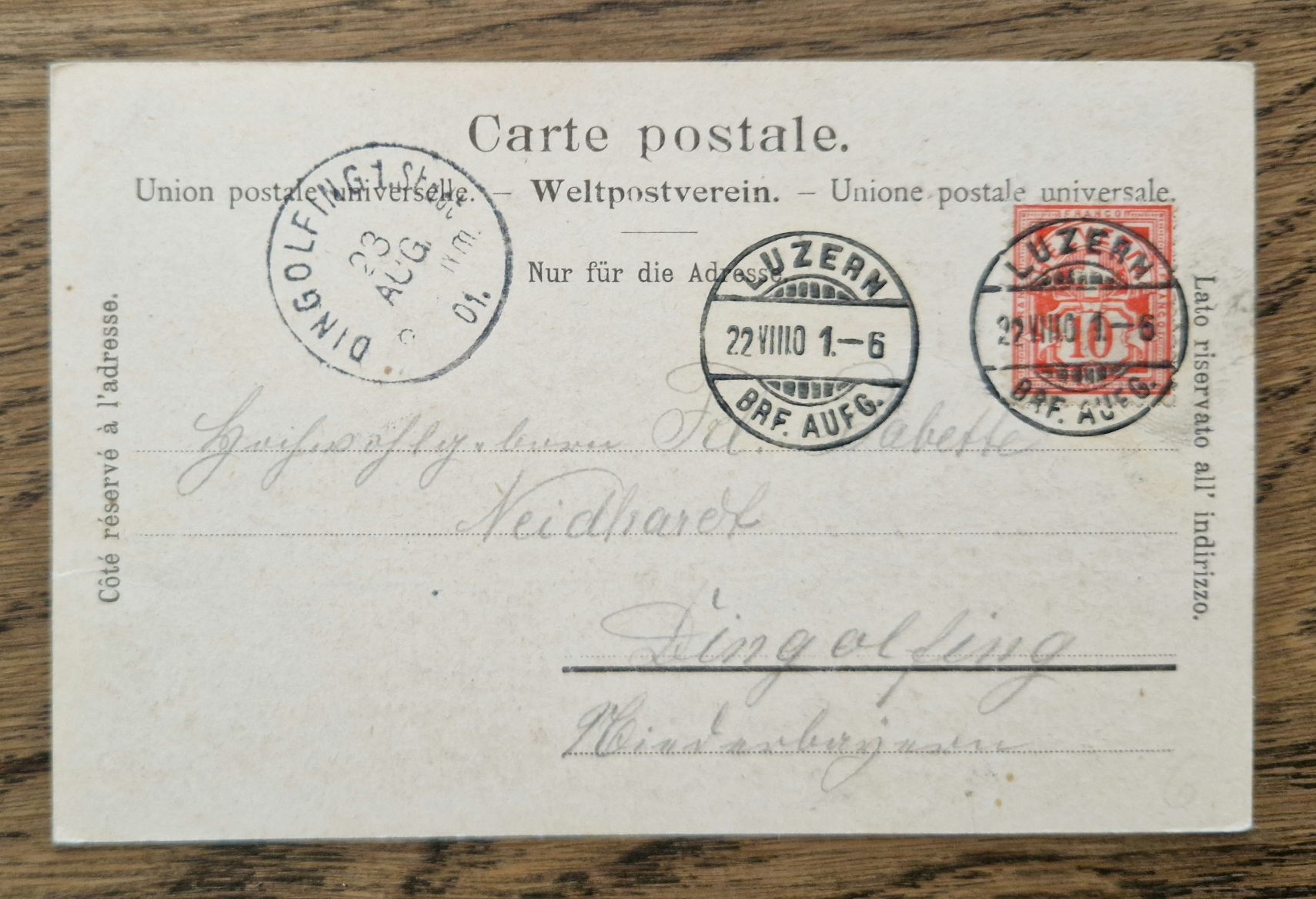 Cartoline postali: Luzern, nach Dingolfing D, 1901 – Usato da Ebikon venduto da Donar50 1